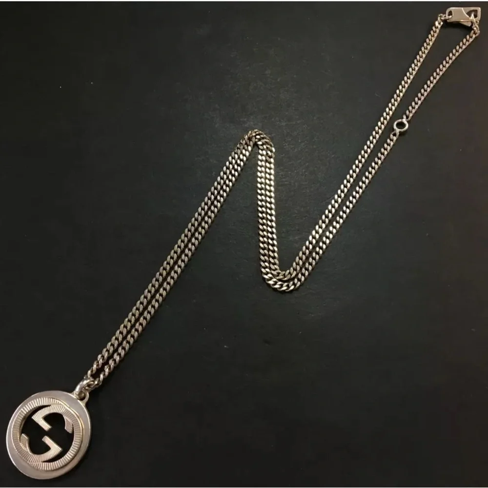 Authentic GUCCI Interlocking G Silver 925 Pendant Necklace